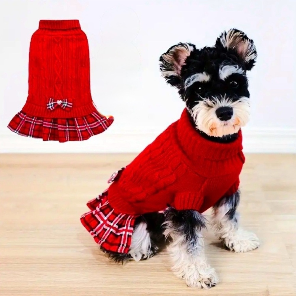 Cozy Knit Dog Sweater Dress- Red only. Large. 17-25lb dog